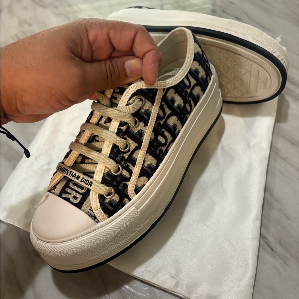 Dior Cream and Black Monogram Sneakers